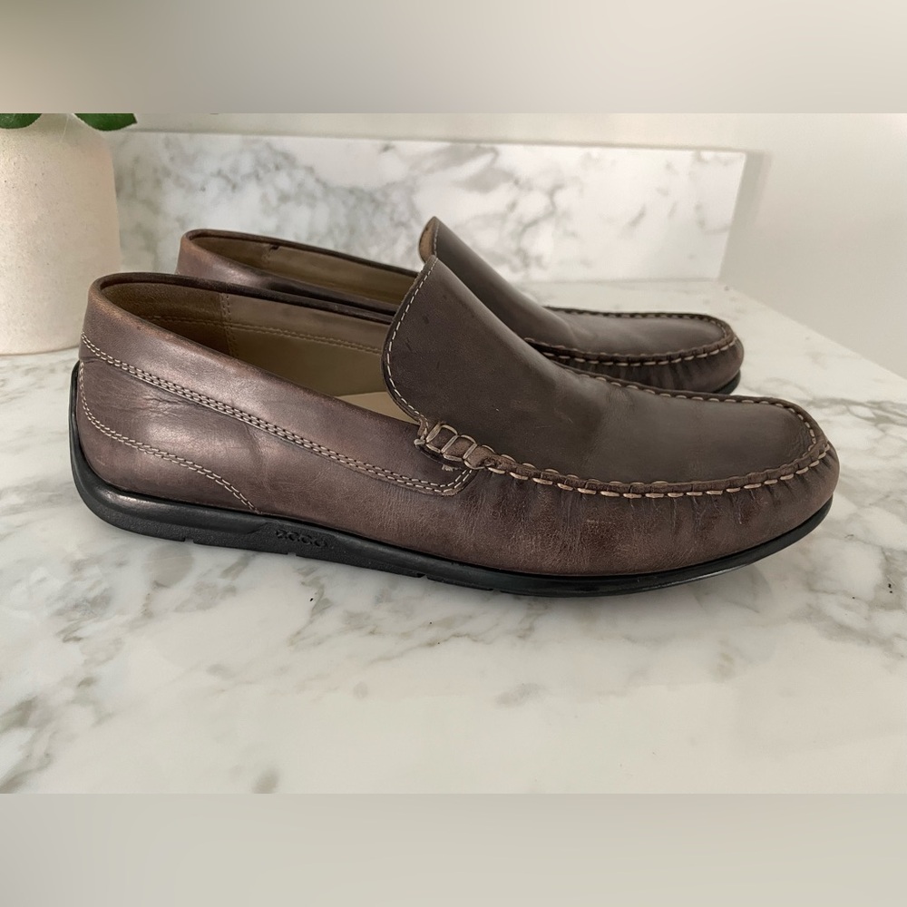 ECCO Mens Brown Leather Driving Loafers Slip-On Moccasins Size 9 - Picture 9 of 10